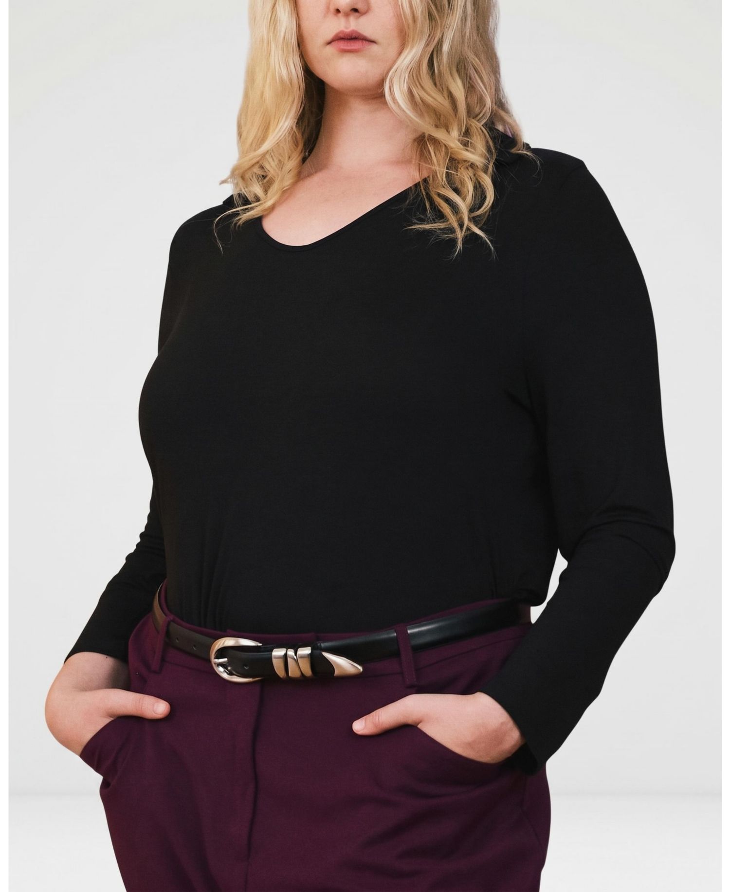 Plus Size Katia Long-Sleeve Collared Liquid Jersey Top