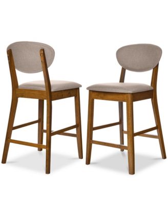 2-Piece Mid-Century Modern Wood and Upholstered Counter Height Bar Stool Set