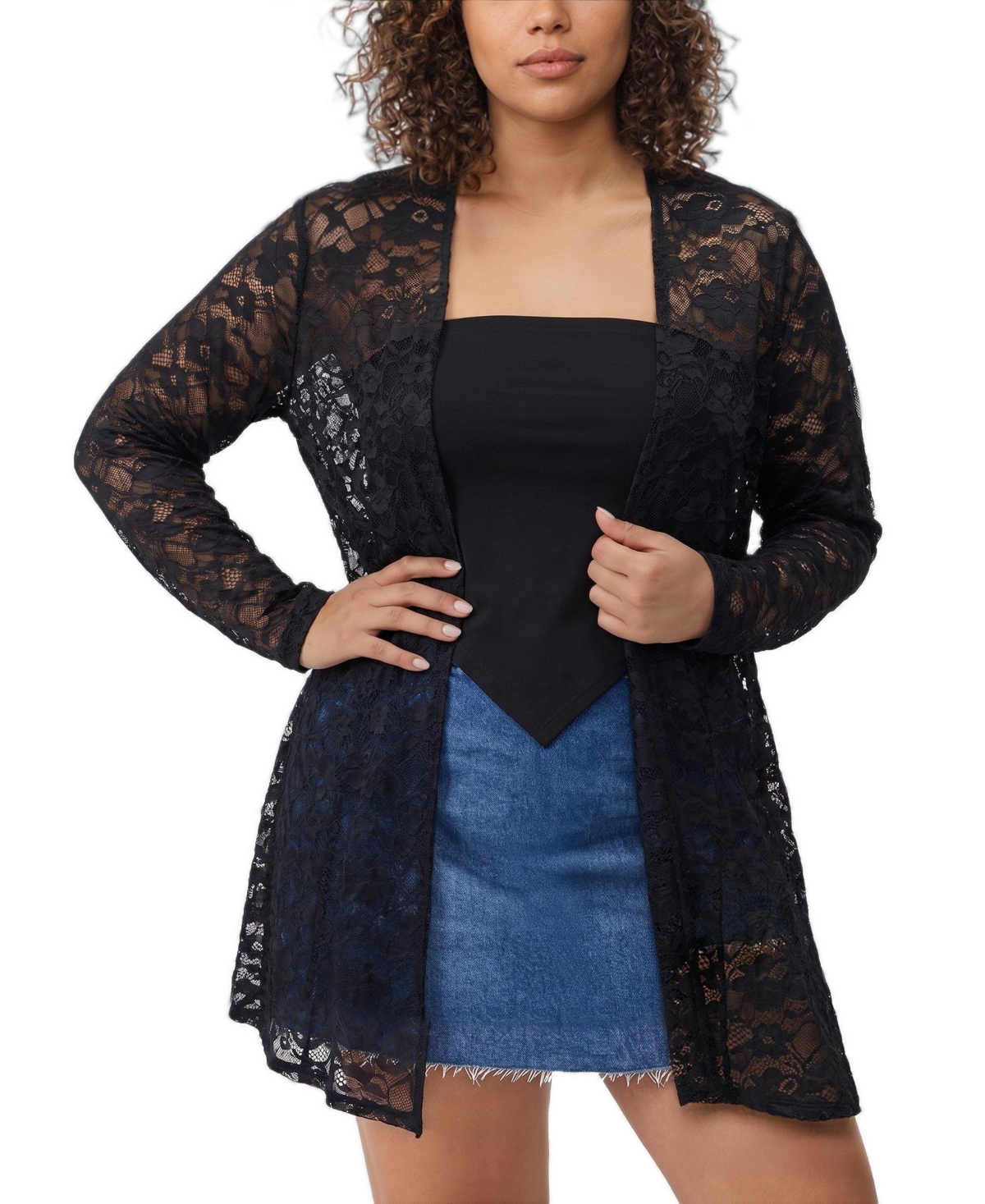 Torrid Plus Lace Fit and Flare Kimono Sheer Open-Front Jacket