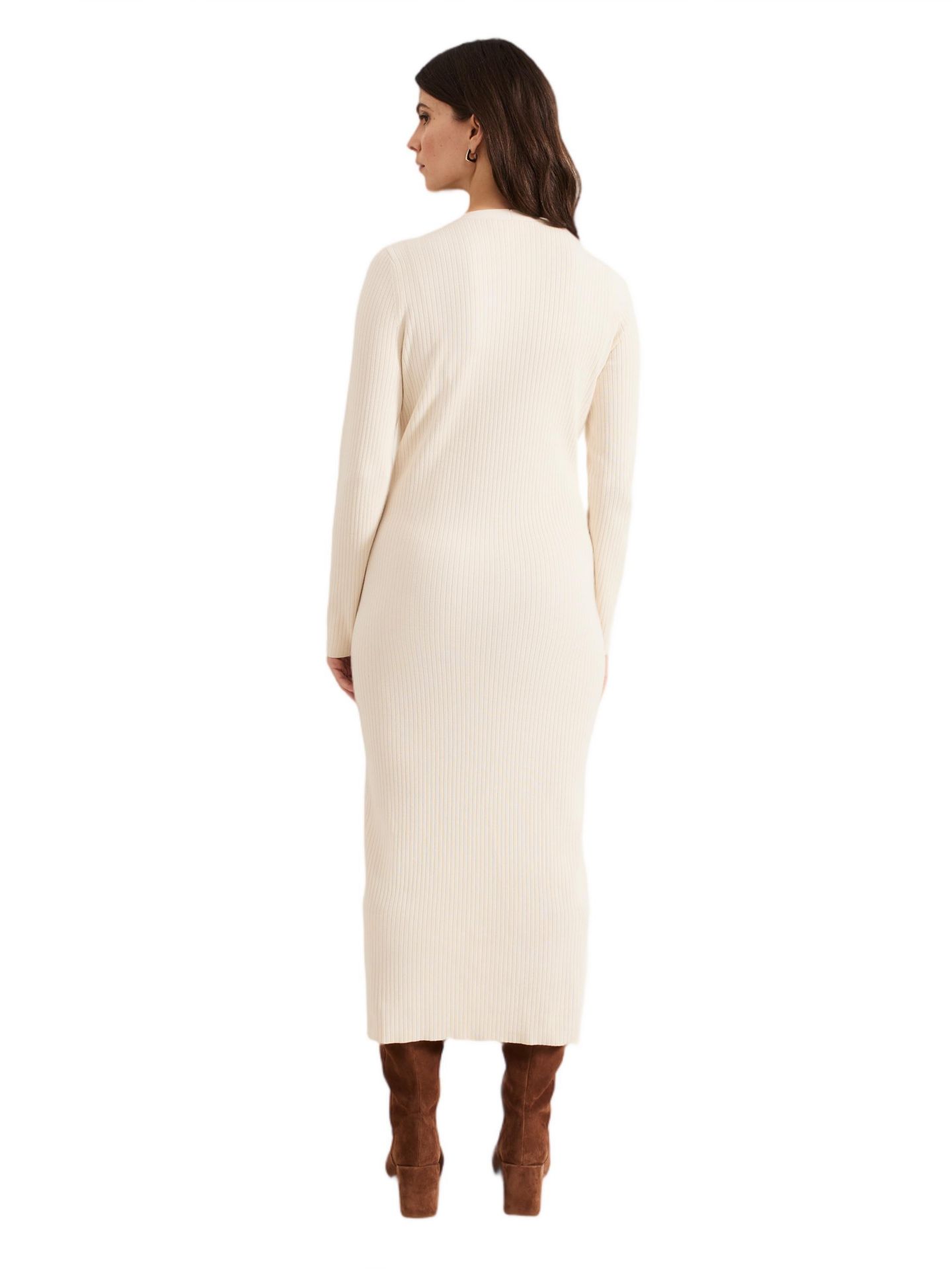 Женское платье Phase Eight Ella Ribbed-Knit Long-Sleeve V-Neck, цвет: Натуральный — фото 3