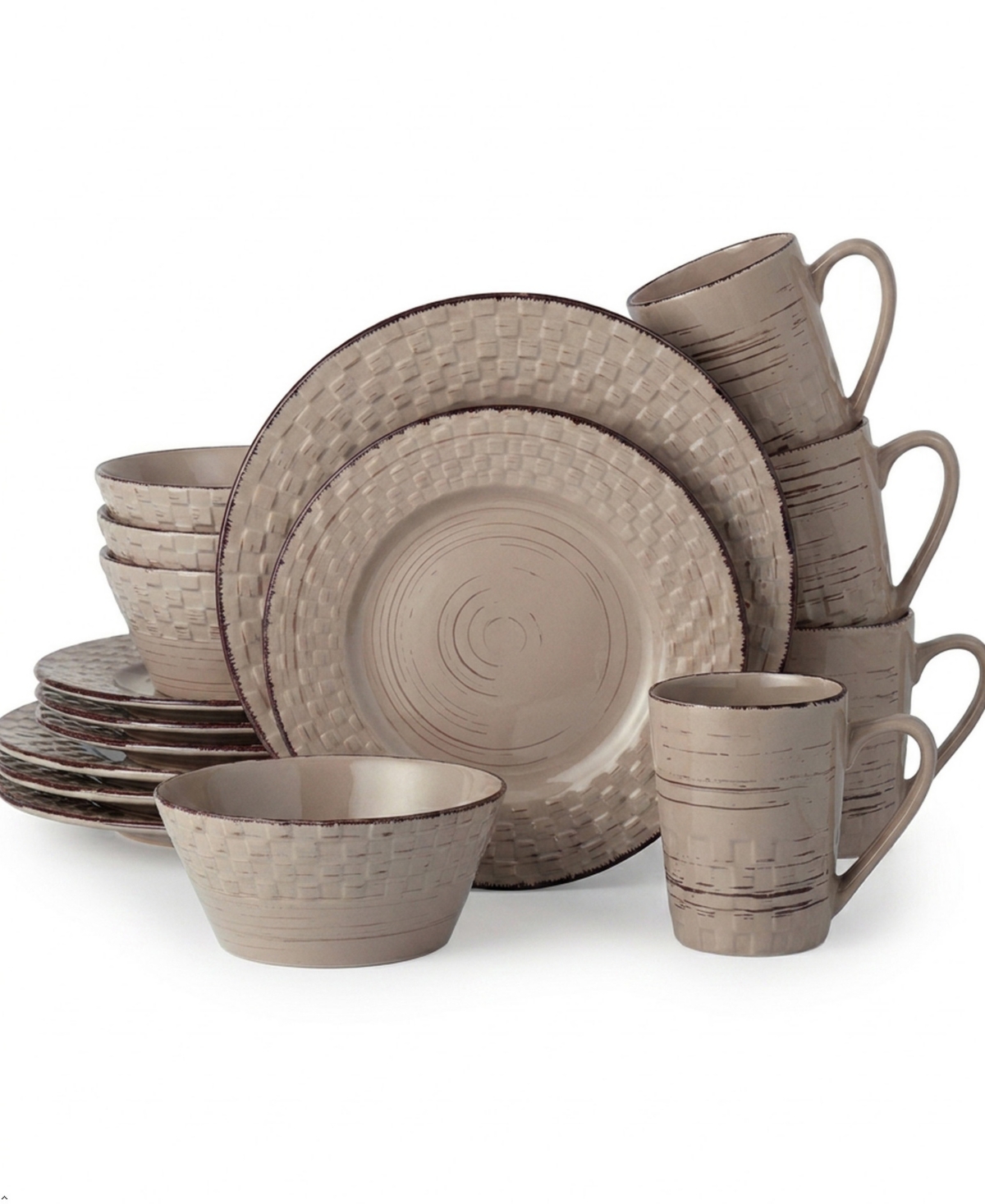 Lorren Home Trends 16 Piece Distressed Weave Dinnerware Set