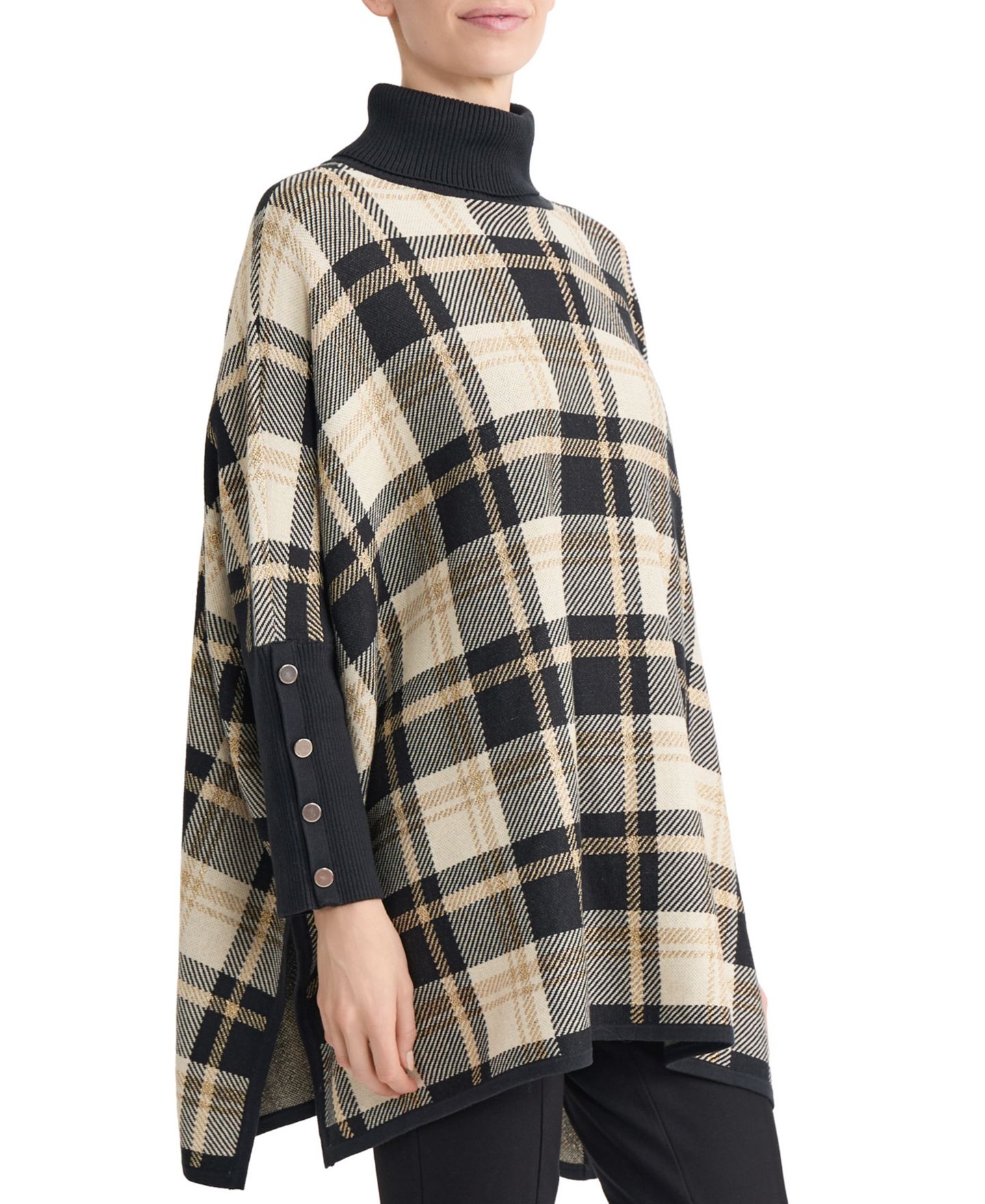 Женский свитер Jones New York Plus Size Oversized Argyle Turtleneck Long Sleeve, цвет: Чёрный — фото 2
