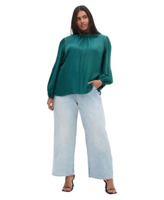 Plus Size Lorelai Crochet-Trim Long-Sleeve Blouse