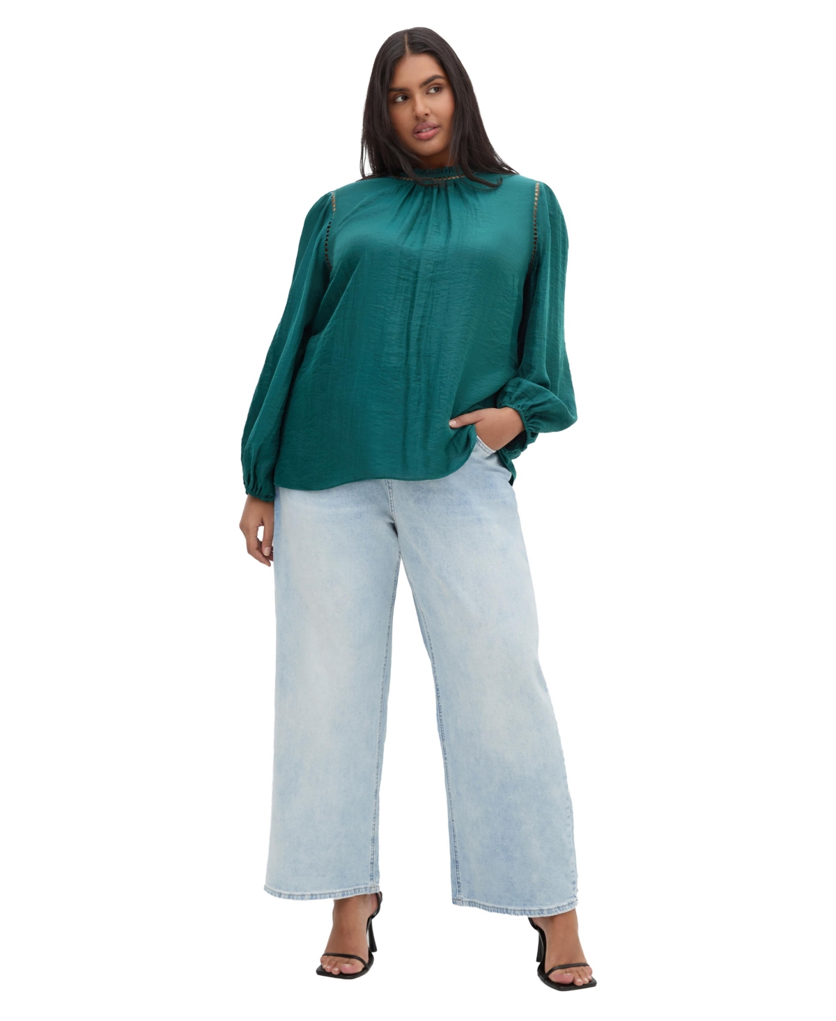 City Chic Plus Size Lorelai Crochet-Trim Long-Sleeve Blouse