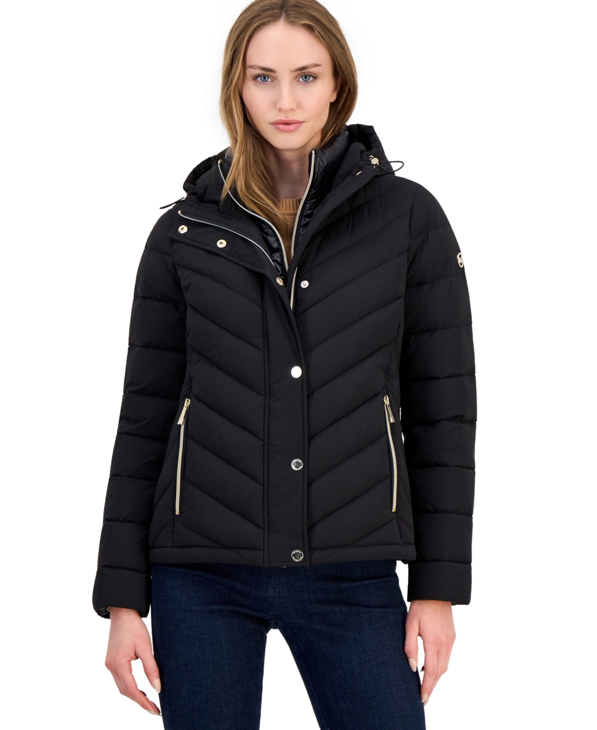 Michael Michael Kors Women's Hooded Bibbed Packable Puffer Coat - Black