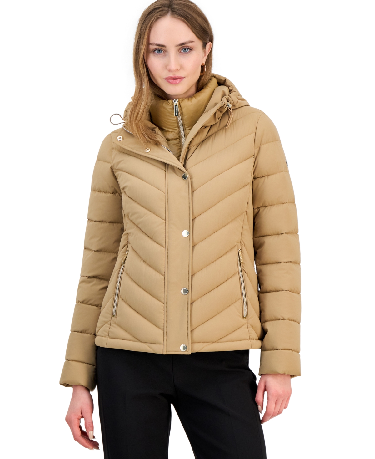 Michael Michael Kors Women's Hooded Bibbed Packable Puffer Coat - Dk Camel