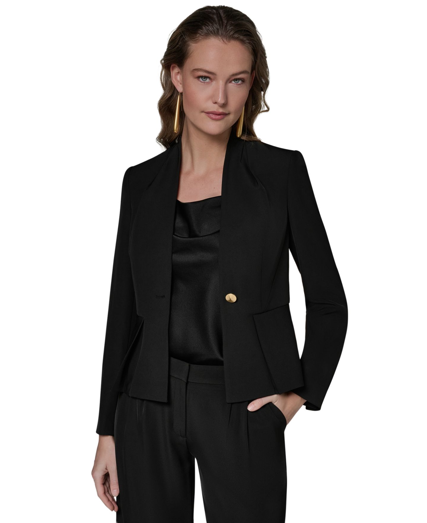 Женский пиджак Donna Karan New York One Button Blazer Blazer, цвет: Чёрный — фото 1