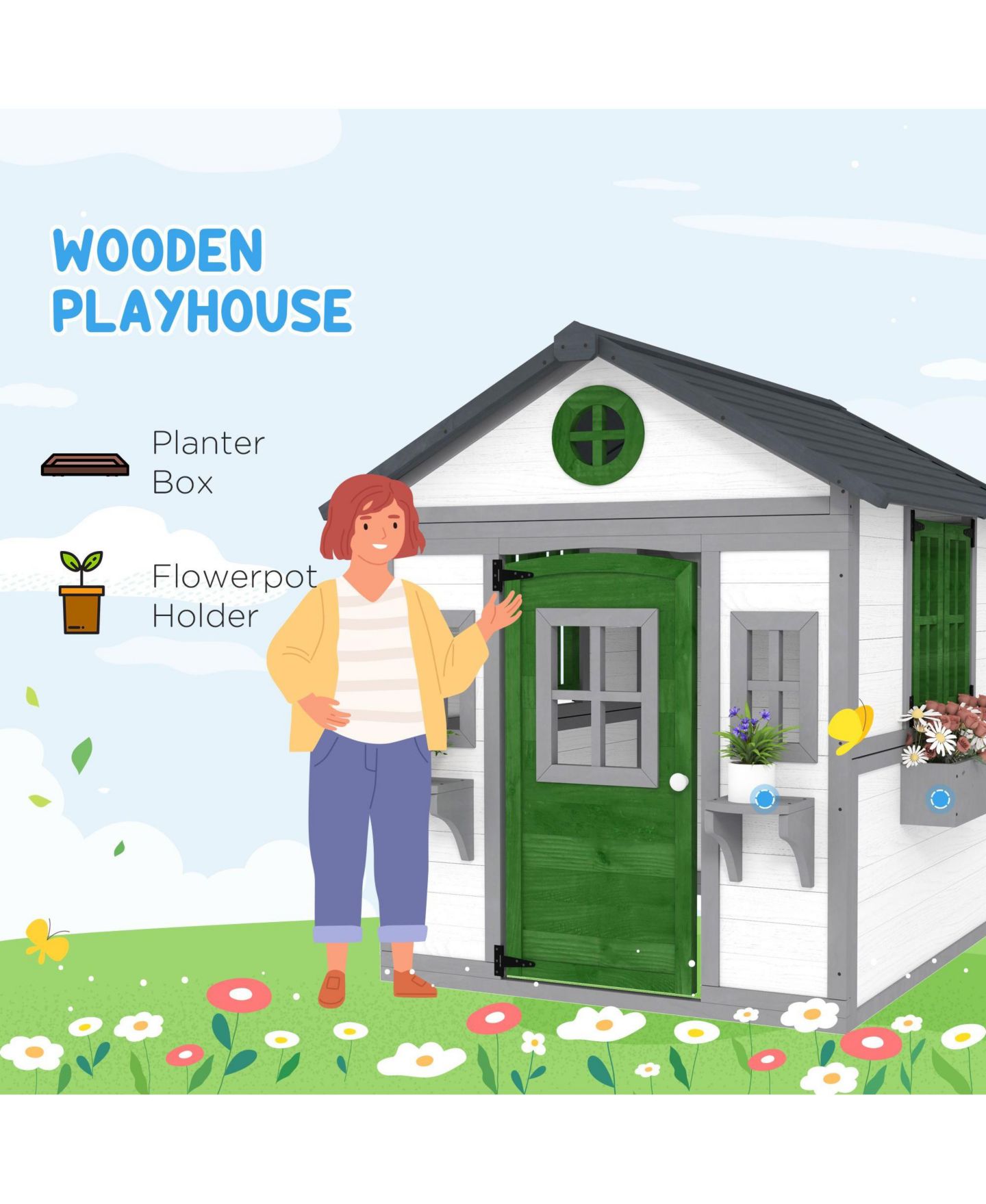 Детская игрушка SEVORLEY Outdoor Wood Playhouse, Ages 3-8, цвет: Белый — фото 5