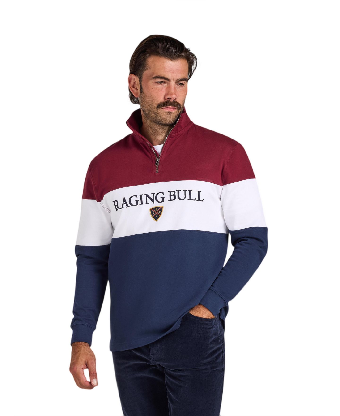 Мужская толстовка Raging Bull Quarter Zip Relaxed-Fit Long-Sleeve, цвет: Тёмно-синий / Красный — фото 4