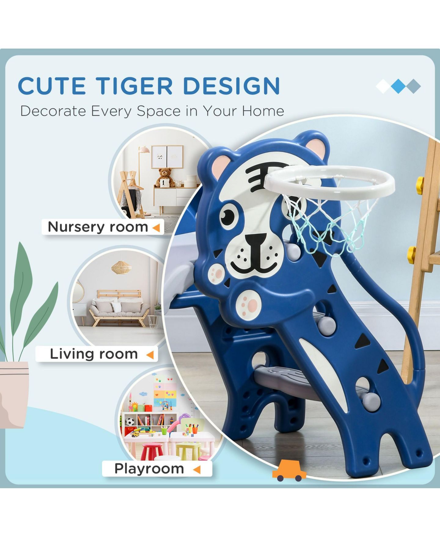 Детская игрушка SEVORLEY Activity Slide with Climbing and Sliding, Non-Slip Steps & Basketball Hoop, Ages 18-36 Months, цвет: Синий — фото 7