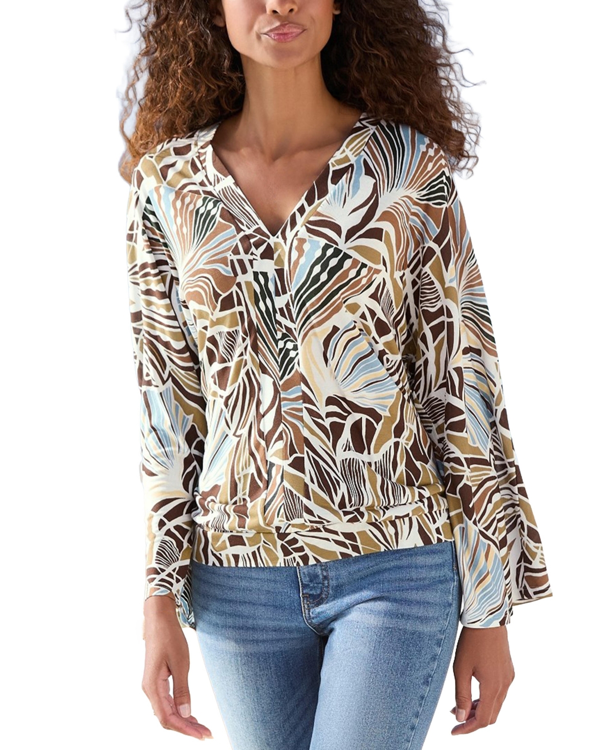 Lascana Women's V-Neck Long-Sleeve Printed Blouse