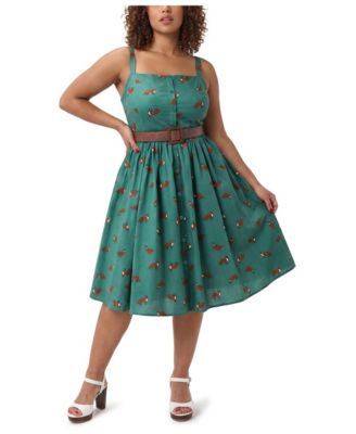 Plus Size Retro Chic Animal-Print Square Neck Sleeveless Midi Dress