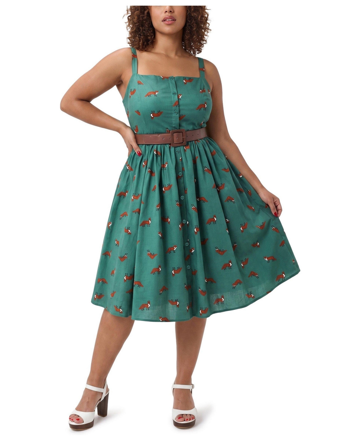 Torrid Plus Size Retro Chic Animal-Print Square Neck Sleeveless Midi Dress - Foxy green