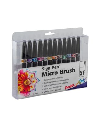 Arts Sign Pen Micro Brush Tip, Assorted Ink Colors , 12-pk Plastic Box
