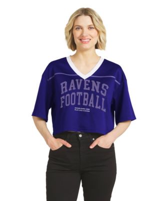 Women's  Purple Baltimore Ravens Cropped V-Neck Jersey T-Shirt