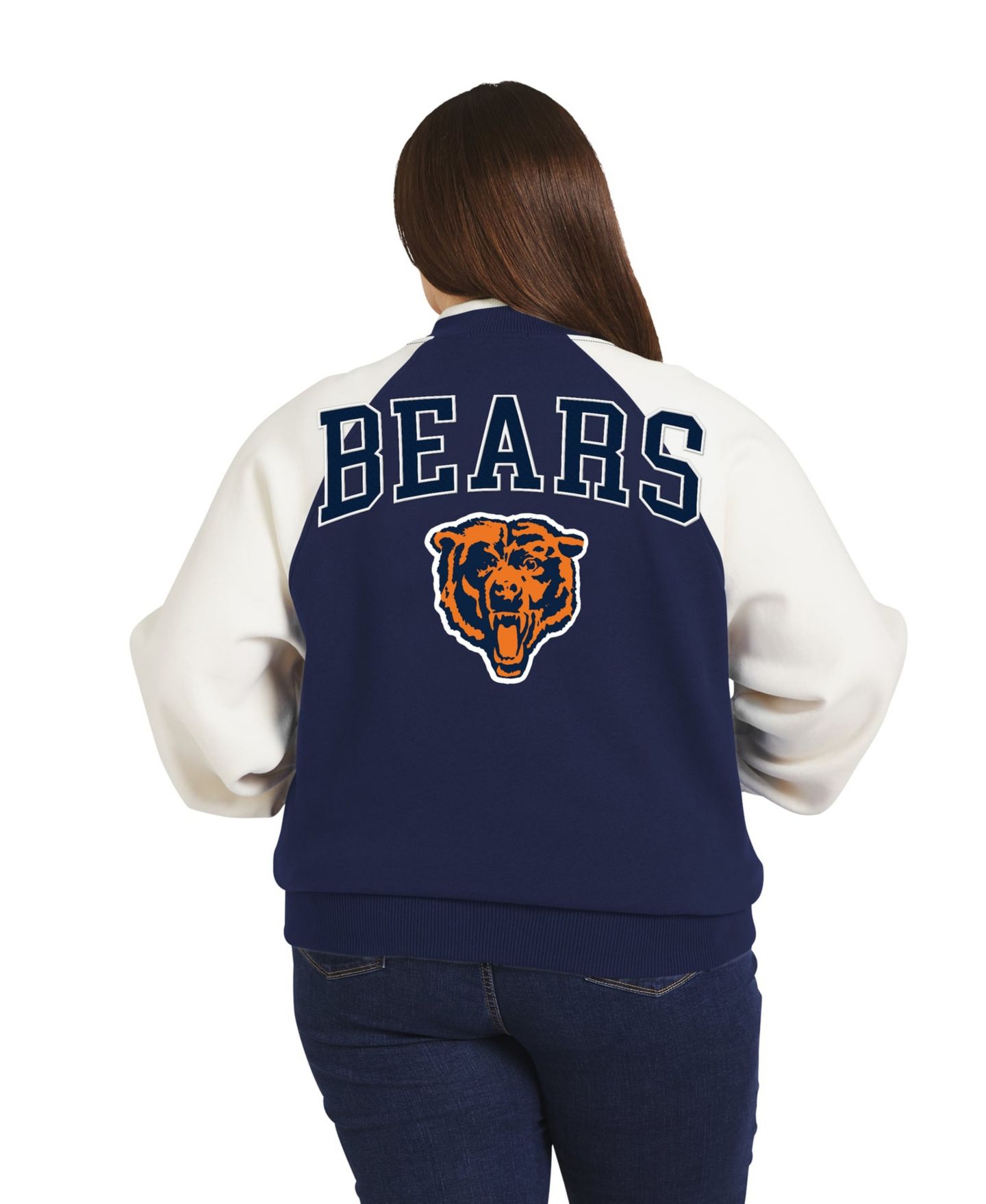 Женская куртка WEAR by Erin Andrews Navy/White Chicago Bears Throwback Plus Size Fleece Varsity Full-Zip — фото 2