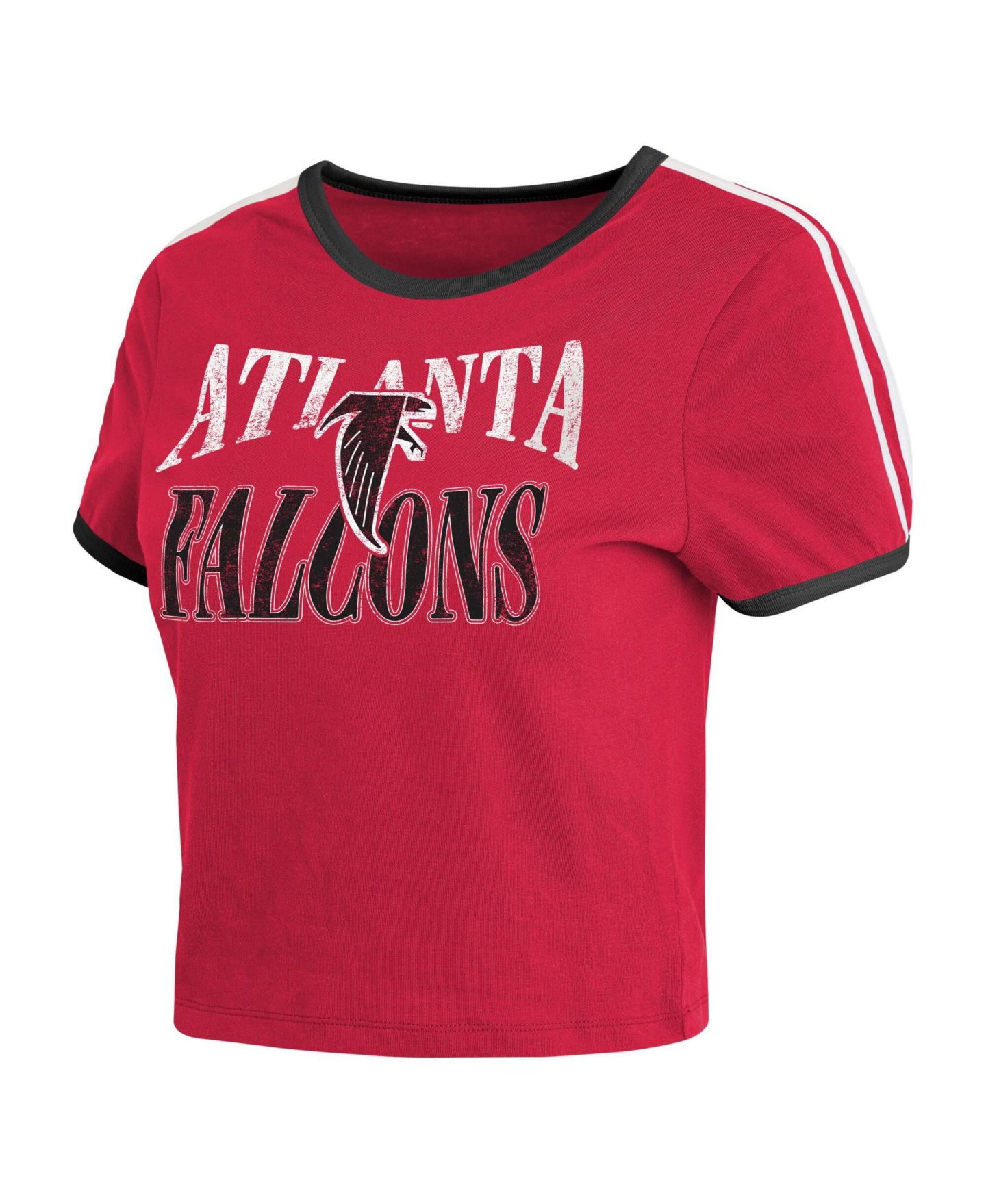 Женская футболка WEAR by Erin Andrews Red Atlanta Falcons Cropped Throwback Ringer Baby T-Shirt — фото 4
