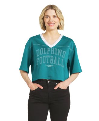 Women's  Aqua Miami Dolphins Cropped V-Neck Jersey T-Shirt