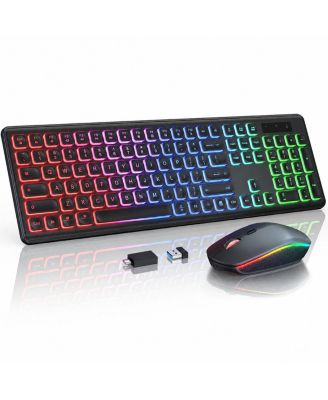 Wireless RGB Backlit Rechargeable Keyboard and Mouse Combo for PC/Mac