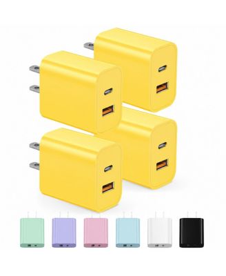 20W Dual-Port USB-A and USB-C Wall Charger for iPhone, iPad, and Android, 4-Pack