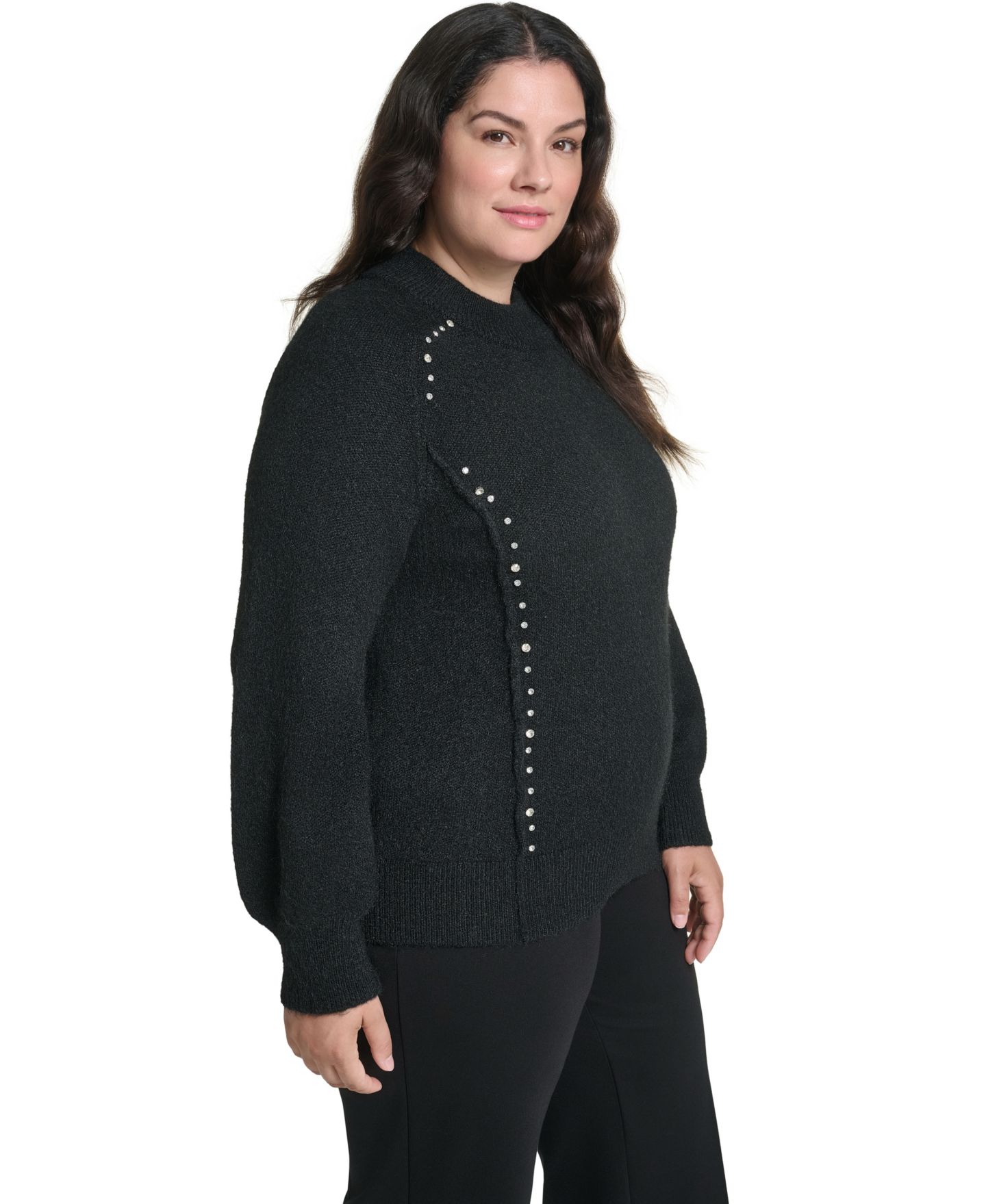 Женский свитер KARL LAGERFELD PARIS Plus Size Mock Neck Rhinestone Pullover, цвет: Красный — фото 11