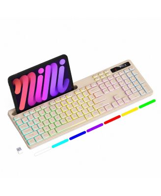 Wireless Keyboard RGB Backlit Phone Holder 2.4G Rechargeable Quiet Typing Multimedia Keys