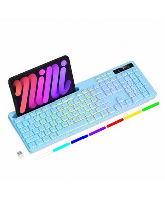 Wireless Keyboard RGB Backlit Phone Holder 2.4G Rechargeable Quiet Typing Multimedia Keys