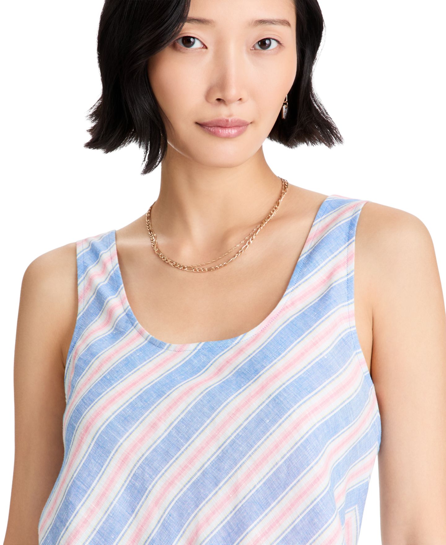Женский топ On 34th Scoop Neck Linen-Blend, цвет: Синий разноцветный полосатый — фото 3