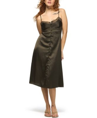 Women's Simone Polka-Dot V-Neck Lace Slip Midi Dress