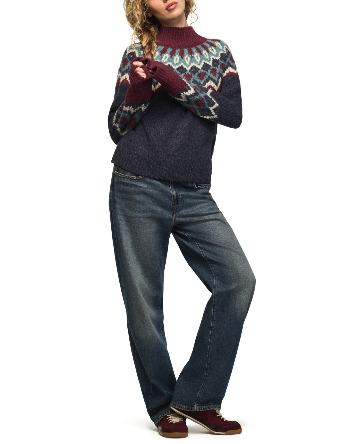 Women's Fair Isle Mock Neck Long-Sleeve Sweater