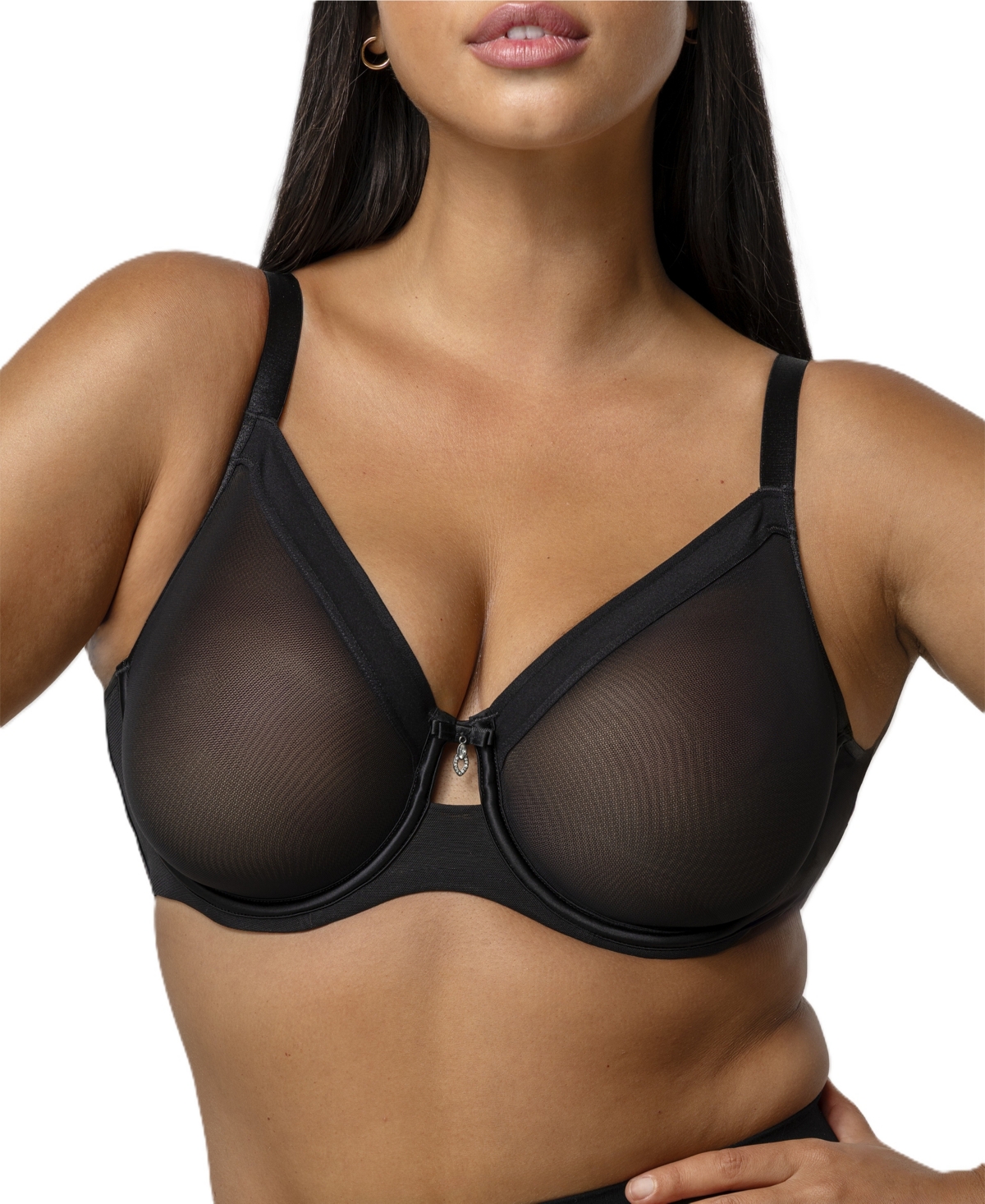 Curvy Couture Women's Sheer Mesh Full Coverage Unlined Underwire Bra - Black hue