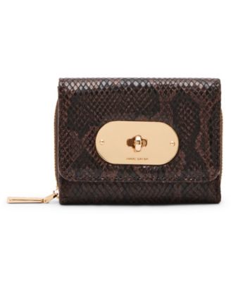 Oval Turn-Lock Flap Trifold Wallet