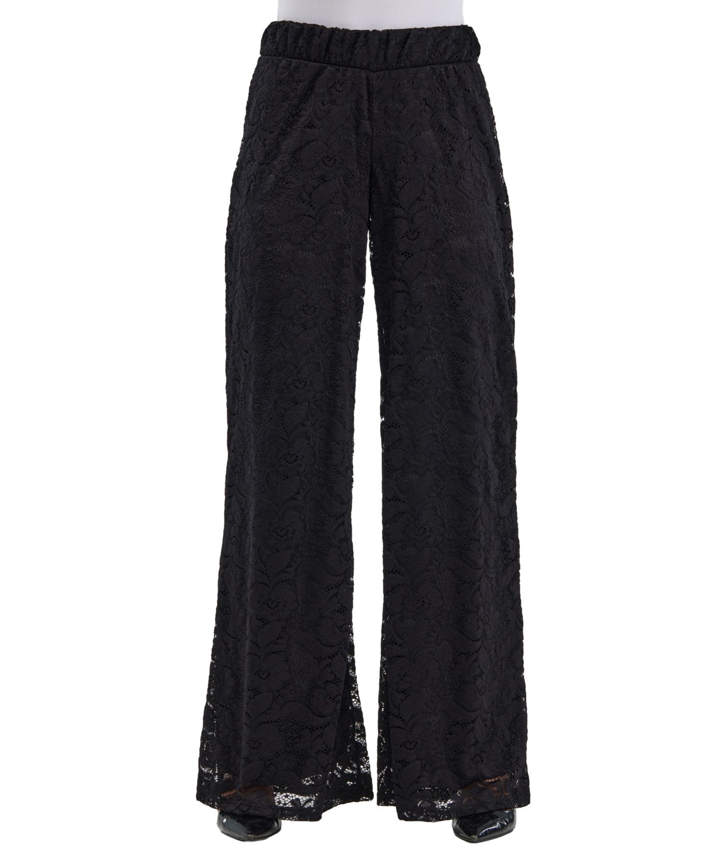 Женские брюки 24seven Comfort Apparel Wide-Leg Floral-Print Lace, цвет: Чёрный — фото 1