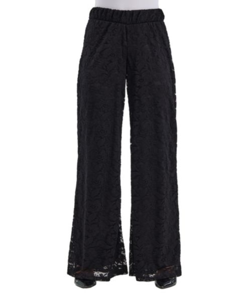 Женские брюки 24seven Comfort Apparel Wide-Leg Floral-Print Lace, цвет: Чёрный