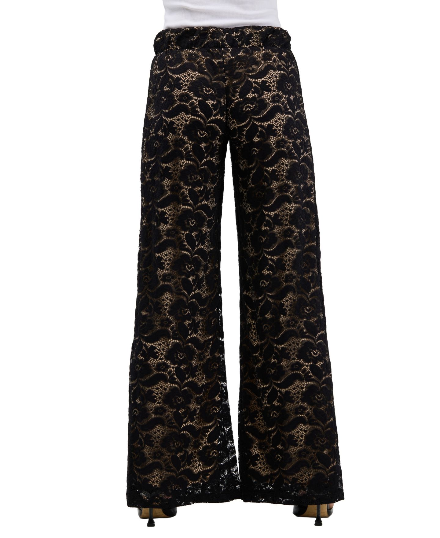 Женские брюки 24seven Comfort Apparel Wide-Leg Floral-Print Lace, цвет: Чёрный — фото 6