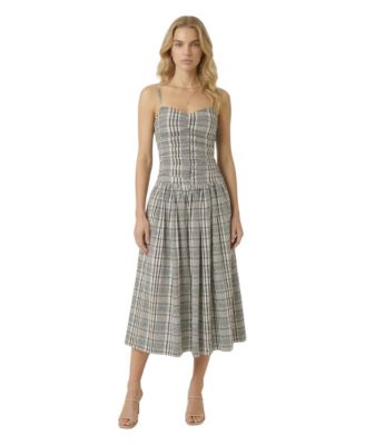 Women's Plaid Smocked Midi Dress