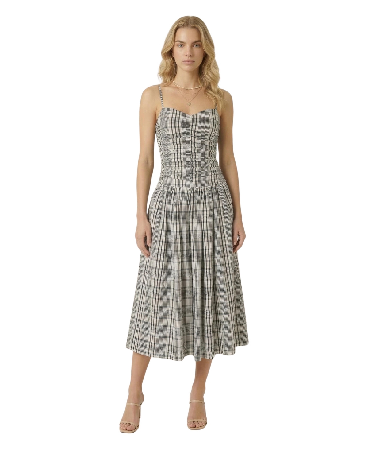 Modenaire Women's Plaid Smocked Midi Dress