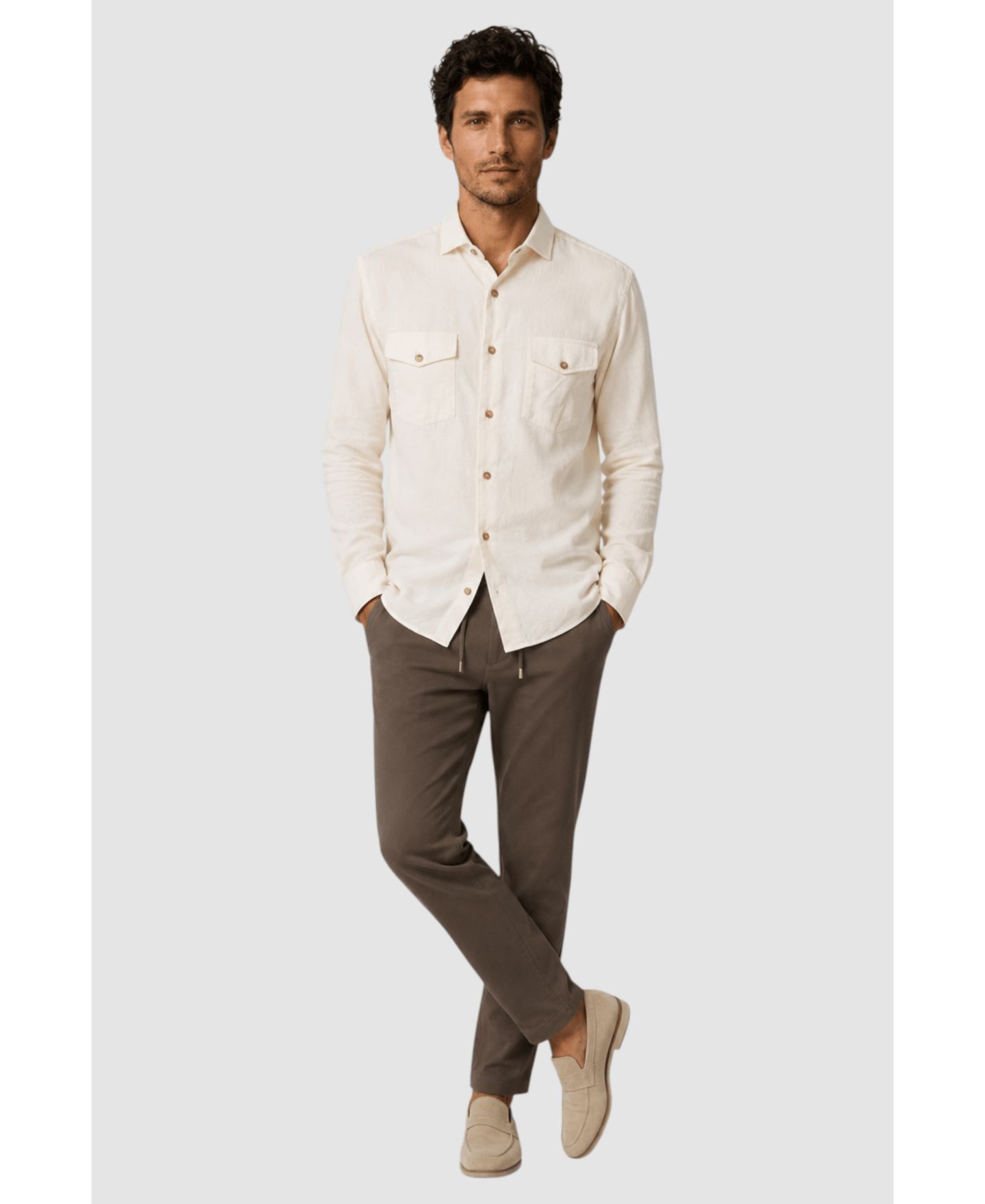 Мужская рубашка Garnet Regular-Fit Cotton-Cashmere Blend Overshirt, цвет: Молочный белый — фото 3