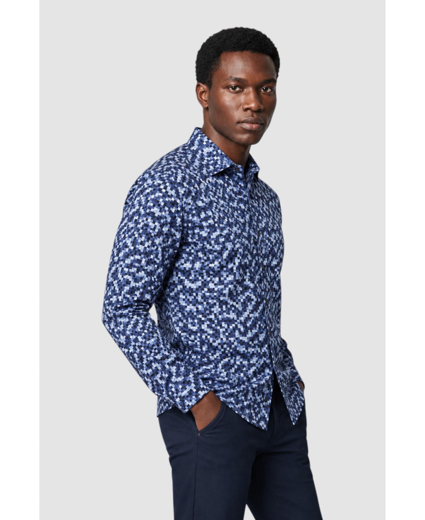 Мужская рубашка Garnet Spread Collar Floral-Print Long-Sleeve Button-Down, цвет: Королевский синий — фото 3