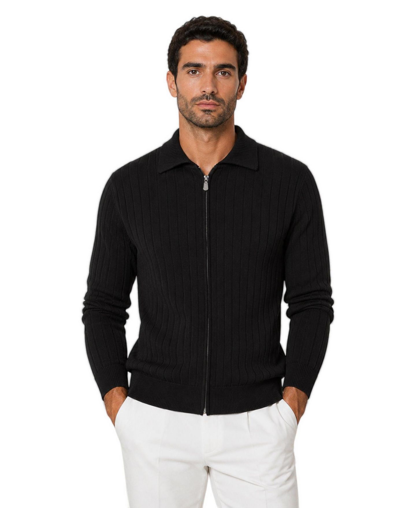Мужской свитер Garnet Cortona Big & Tall из мериноса, воротник-стойка, полумолния, цвет: Чёрный — фото 2