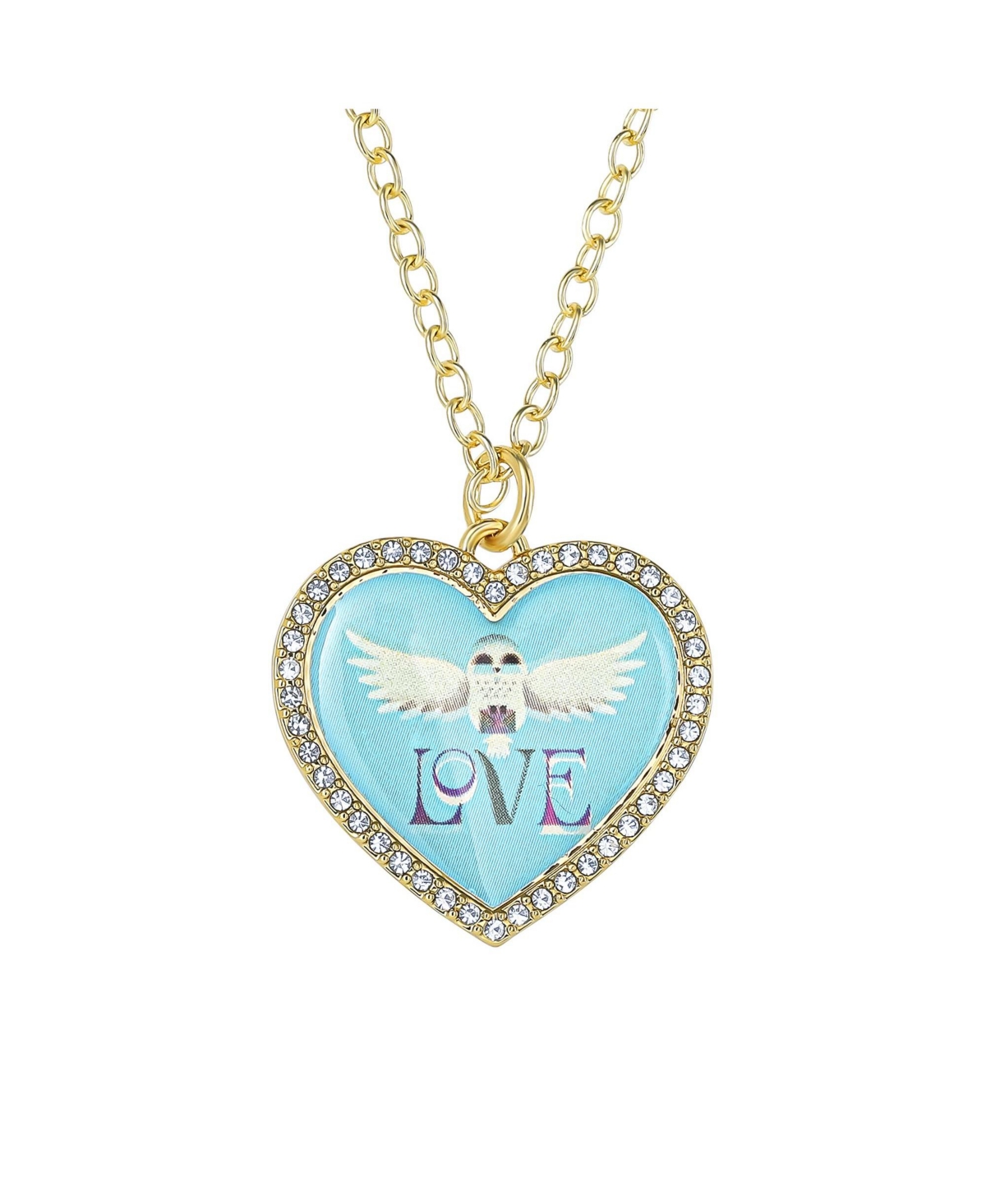 Harry Potter Hedwig Heart Necklace with Crystals, 16"+2" - Blue, yellow, red