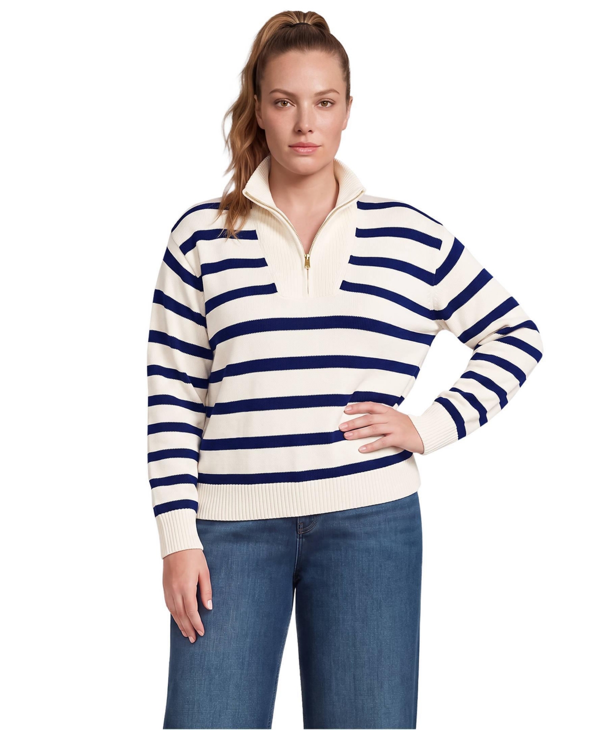 Lands' End Plus Drifter Slim Quarter Zip Sweater