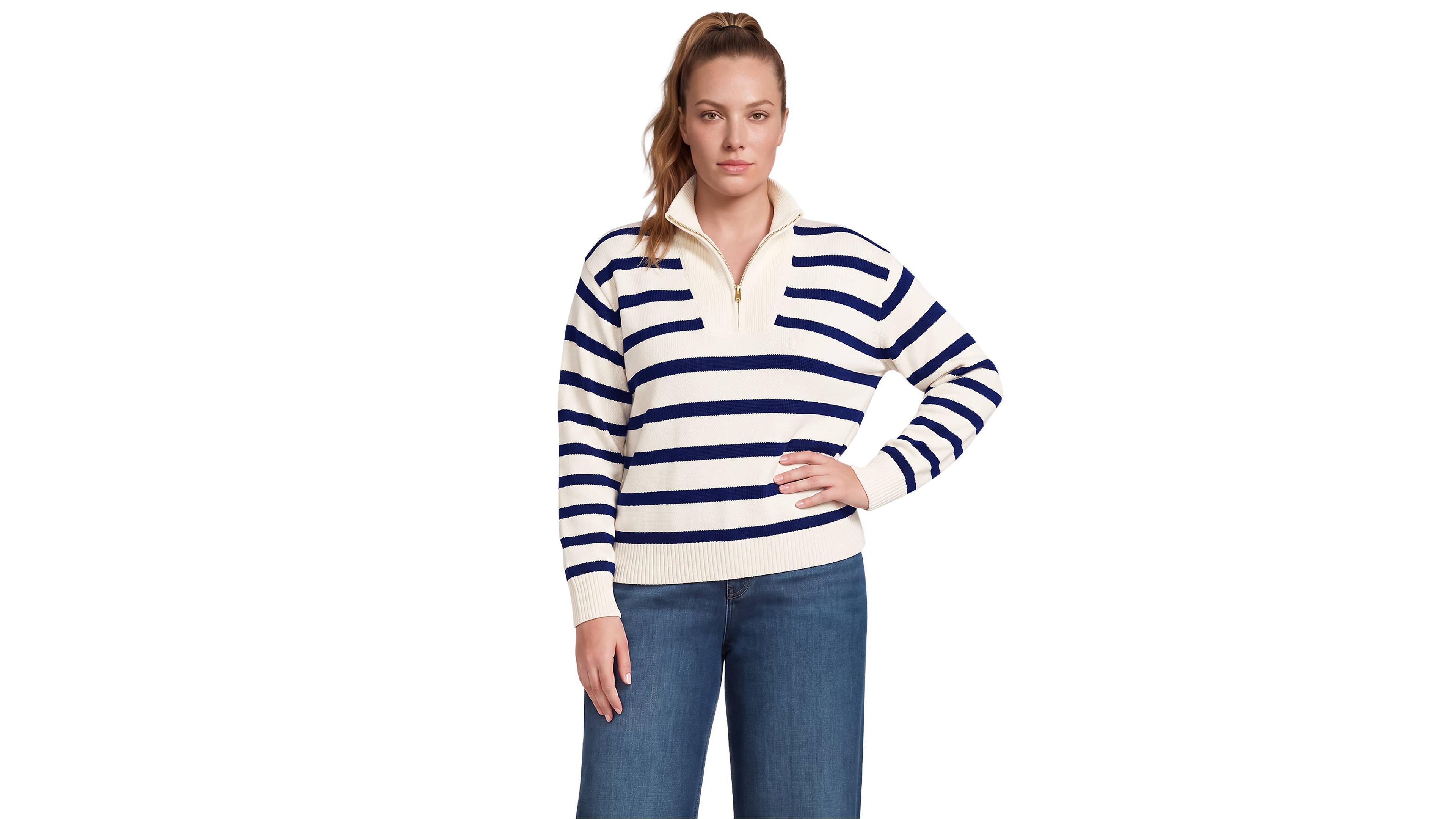 Lands' End Plus Drifter Slim Quarter Zip Sweater