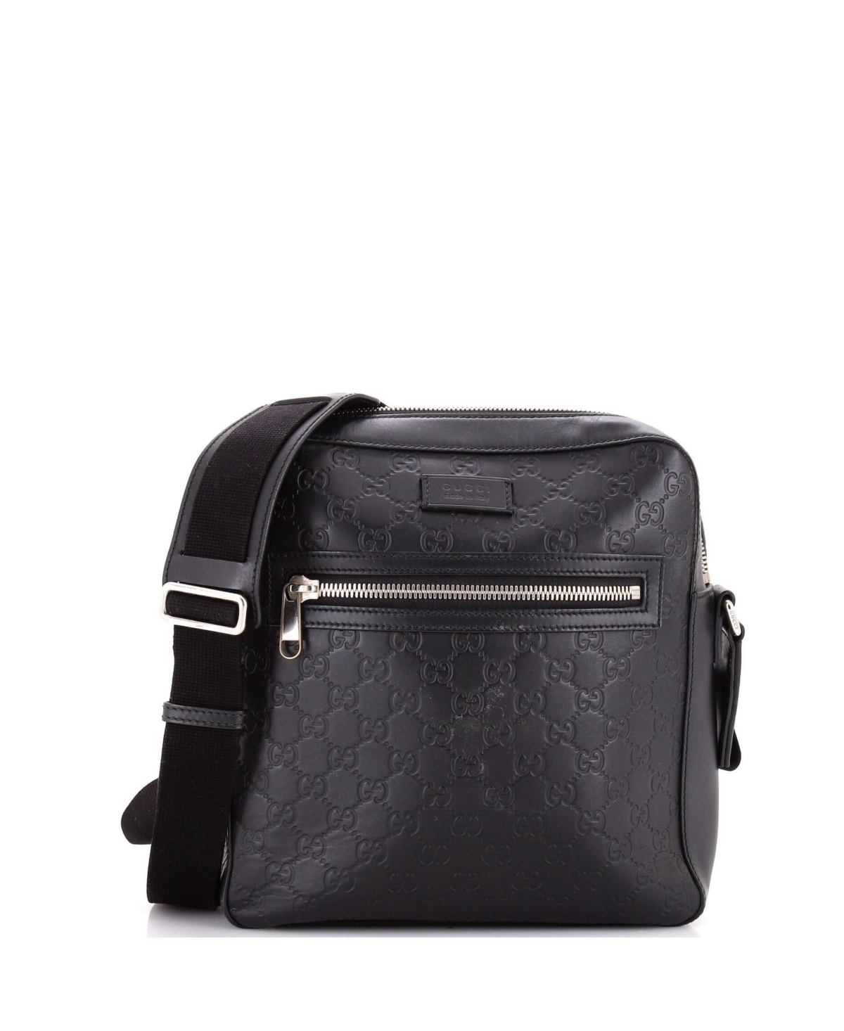 Pre-Owned Gucci Small Signature Zip Messenger Bag Guccissima Leather - Black