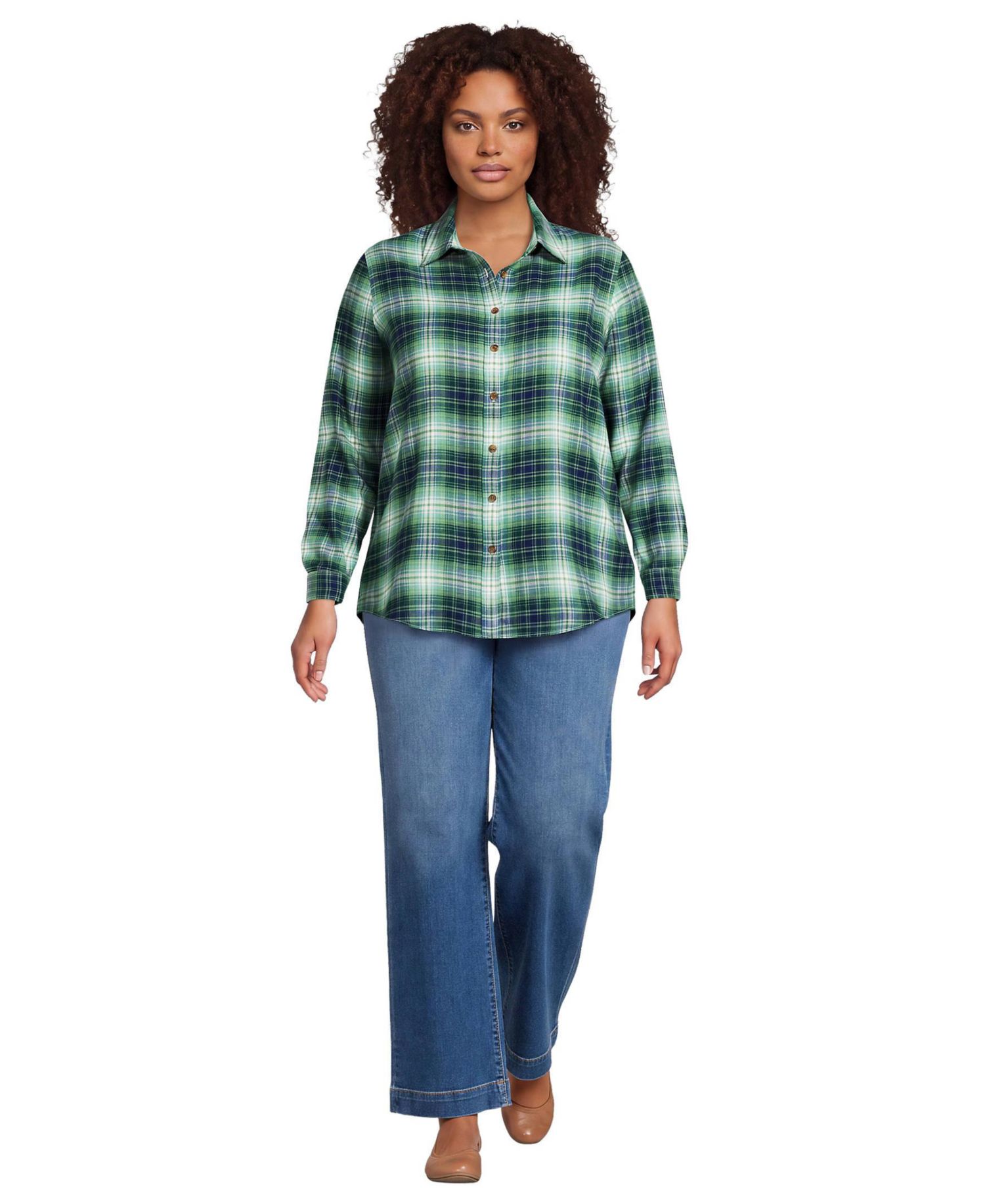 Plus Size Flannel Boyfriend Long Sleeve Shirt