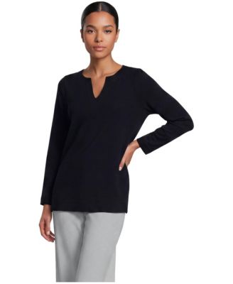 Women's Long Sleeve Polished Essentials Notch Neck Tunic Top
