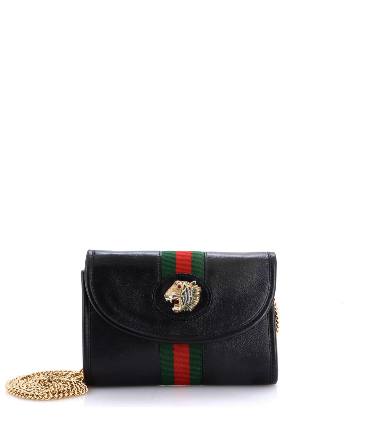 Pre-Owned Gucci Mini Rajah Web Chain Shoulder Bag Leather - Black