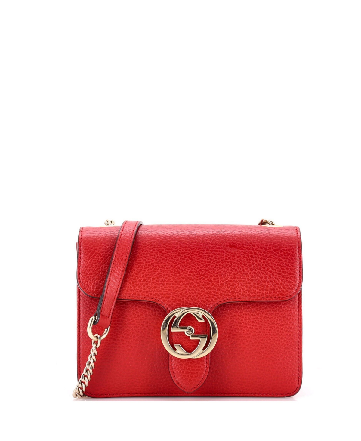 Pre-Owned Gucci Small Interlocking Shoulder Bag Leather - Red