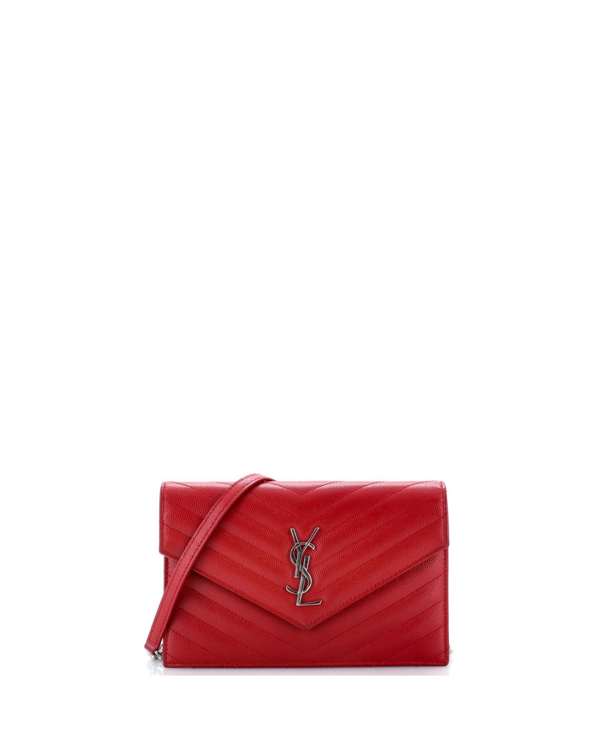 Pre-Owned Saint Laurent Classic Monogram Matelasse Chevron Wallet on Chain - Red