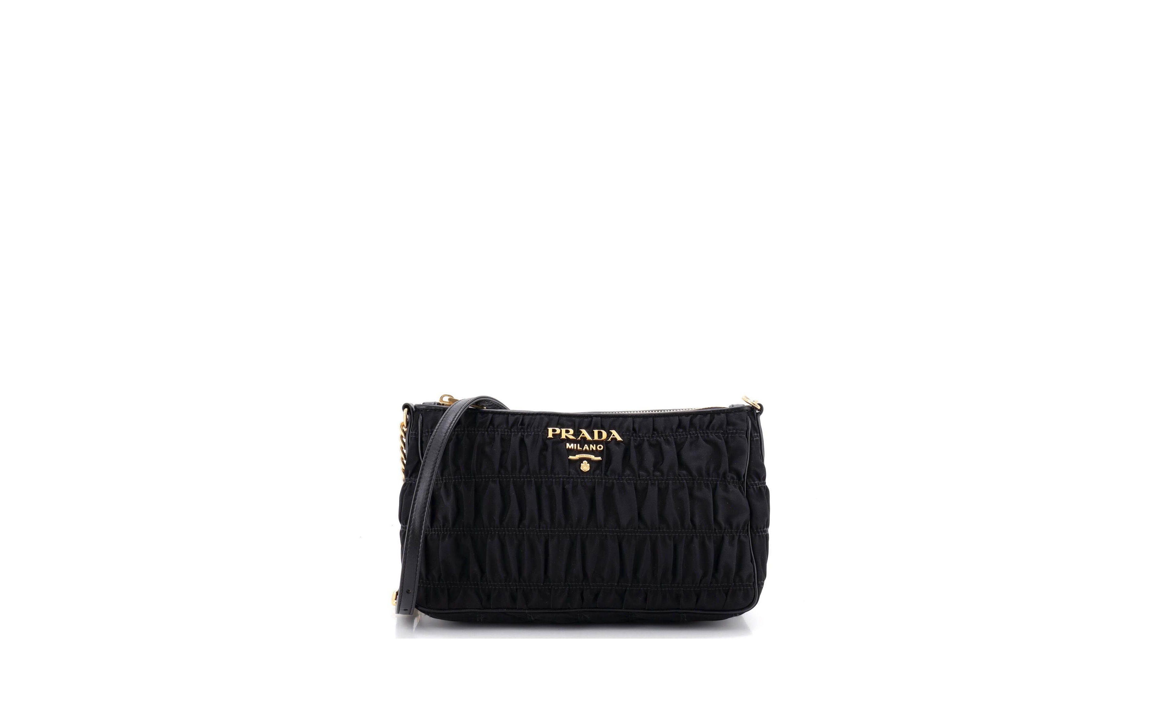 Pre-Owned Prada Small Gaufre ZIp Crossbody Quilted Tessuto